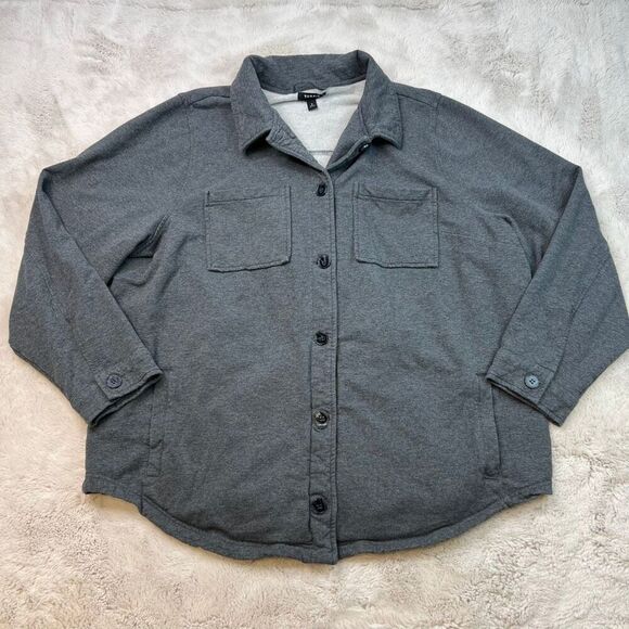 Torrid Shacket Jacket Womens Size 3 Gray Fleece Button Up Stretch Fall Pockets - Picture 2 of 9